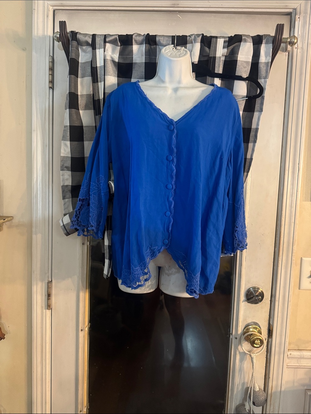 Soft Surroundings Royal Blue Lace-Trim Button Down Top LARGE